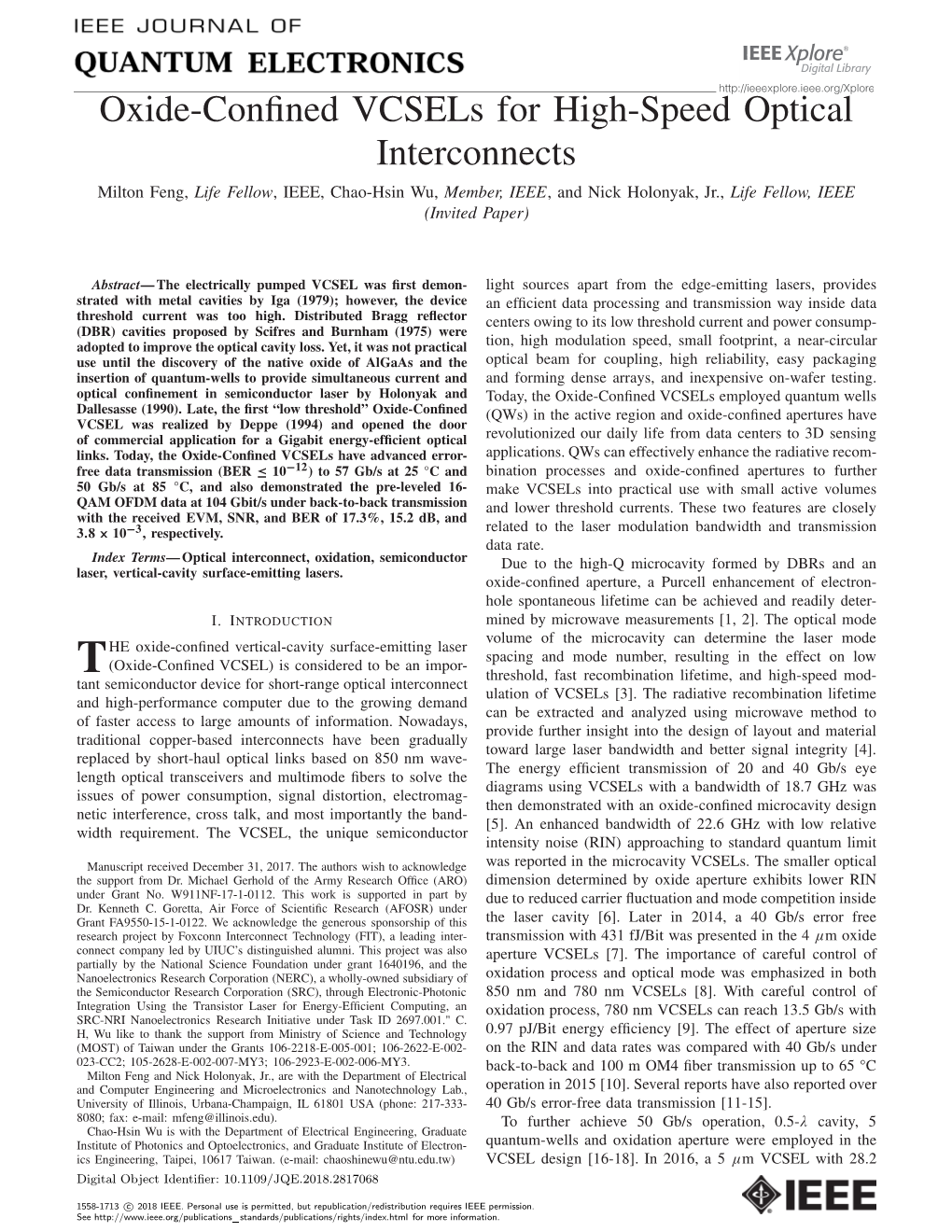 Oxide-Confined Vcsels for High-Speed Optical Interconnects