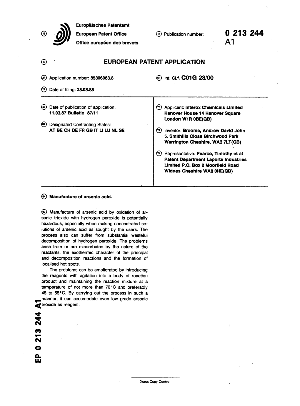 Manufacture of Arsenic Acid