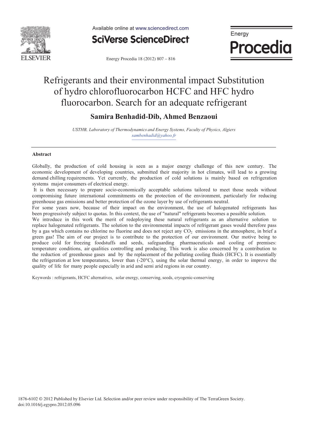 Refrigerants and Their Environmental Impact Substitution of Hydro Chlorofluorocarbon HCFC and HFC Hydro Fluorocarbon