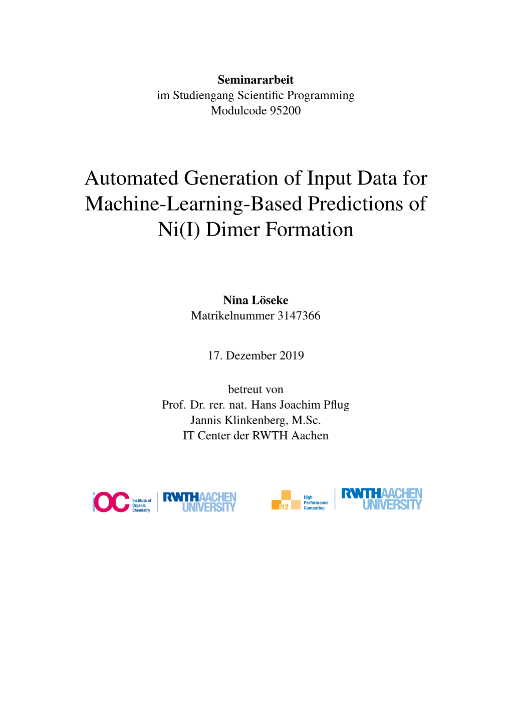 Automated Generation of Input Data for Machine-Learning-Based Predictions of Ni(I) Dimer Formation