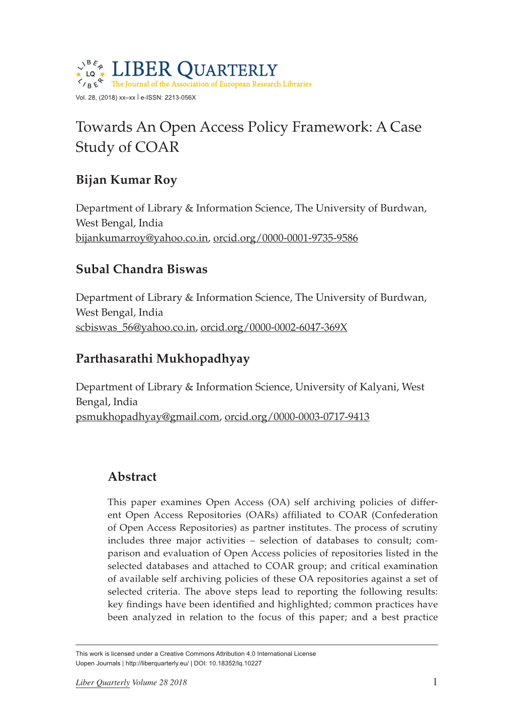 Towards an Open Access Policy Framework: a Case Study of COAR