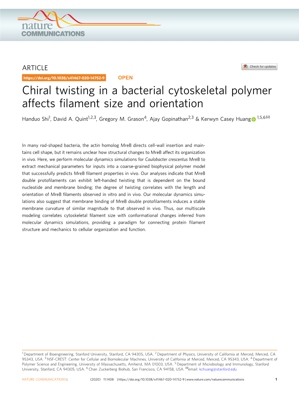 Chiral Twisting in a Bacterial Cytoskeletal Polymer Affects Filament Size and Orientation