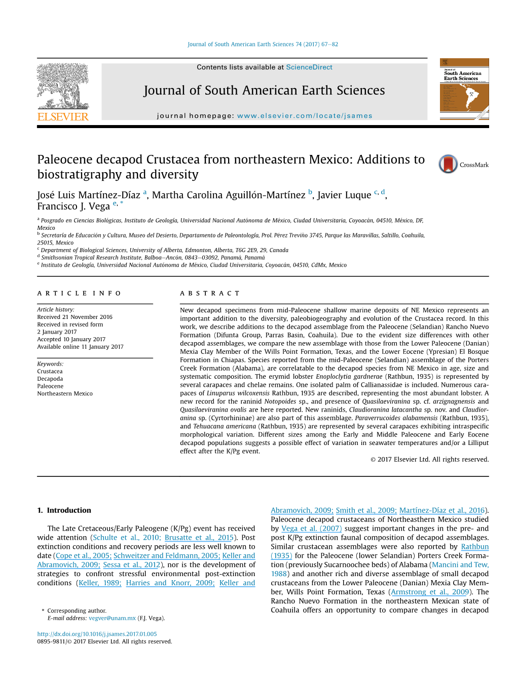 Paleocene Decapod Crustacea from Northeastern Mexico: Additions to Biostratigraphy and Diversity