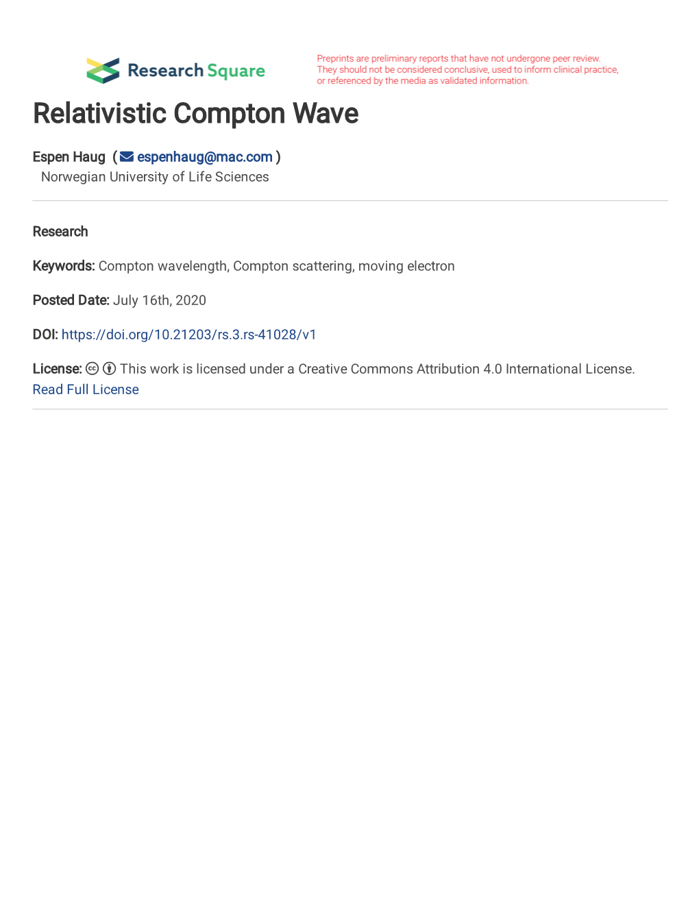 Relativistic Compton Wave