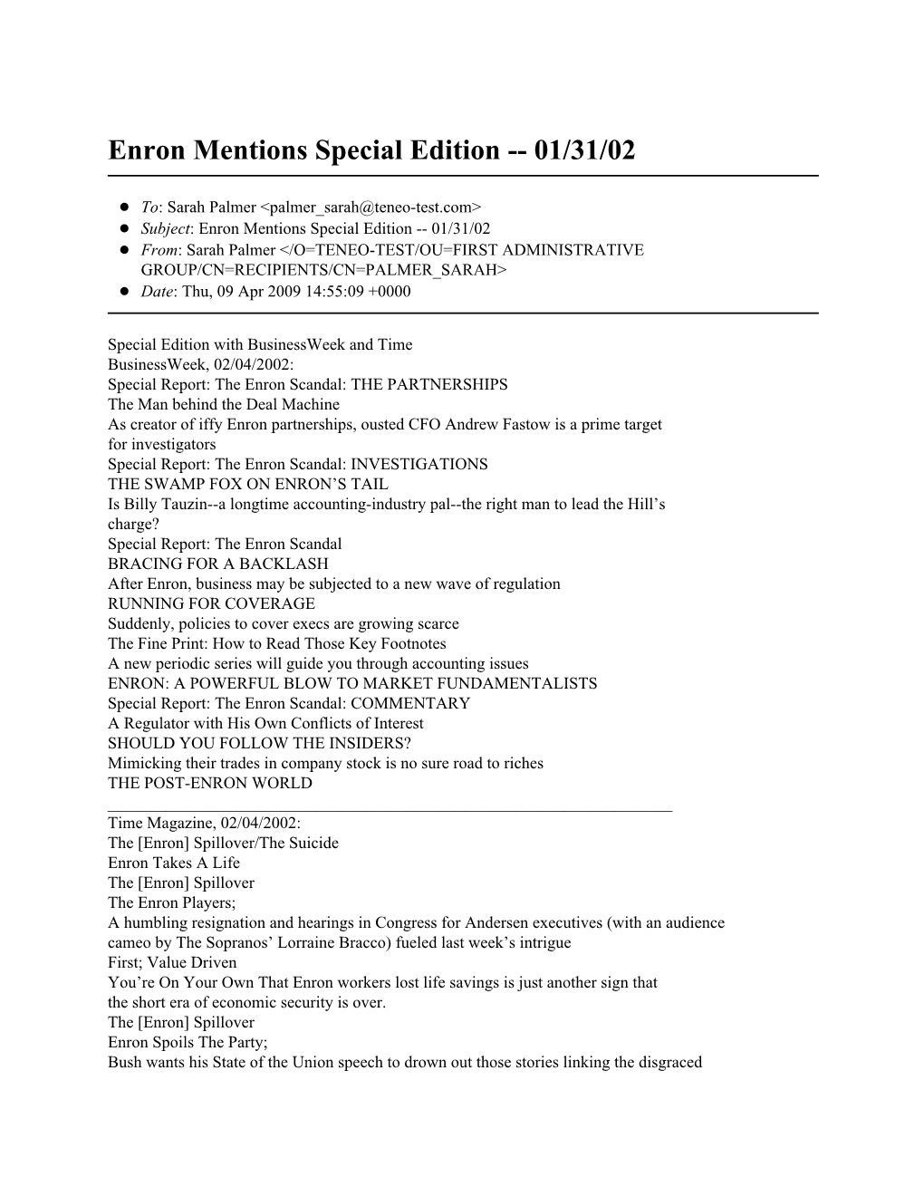 Enron Mentions Special Edition -- 01/31/02