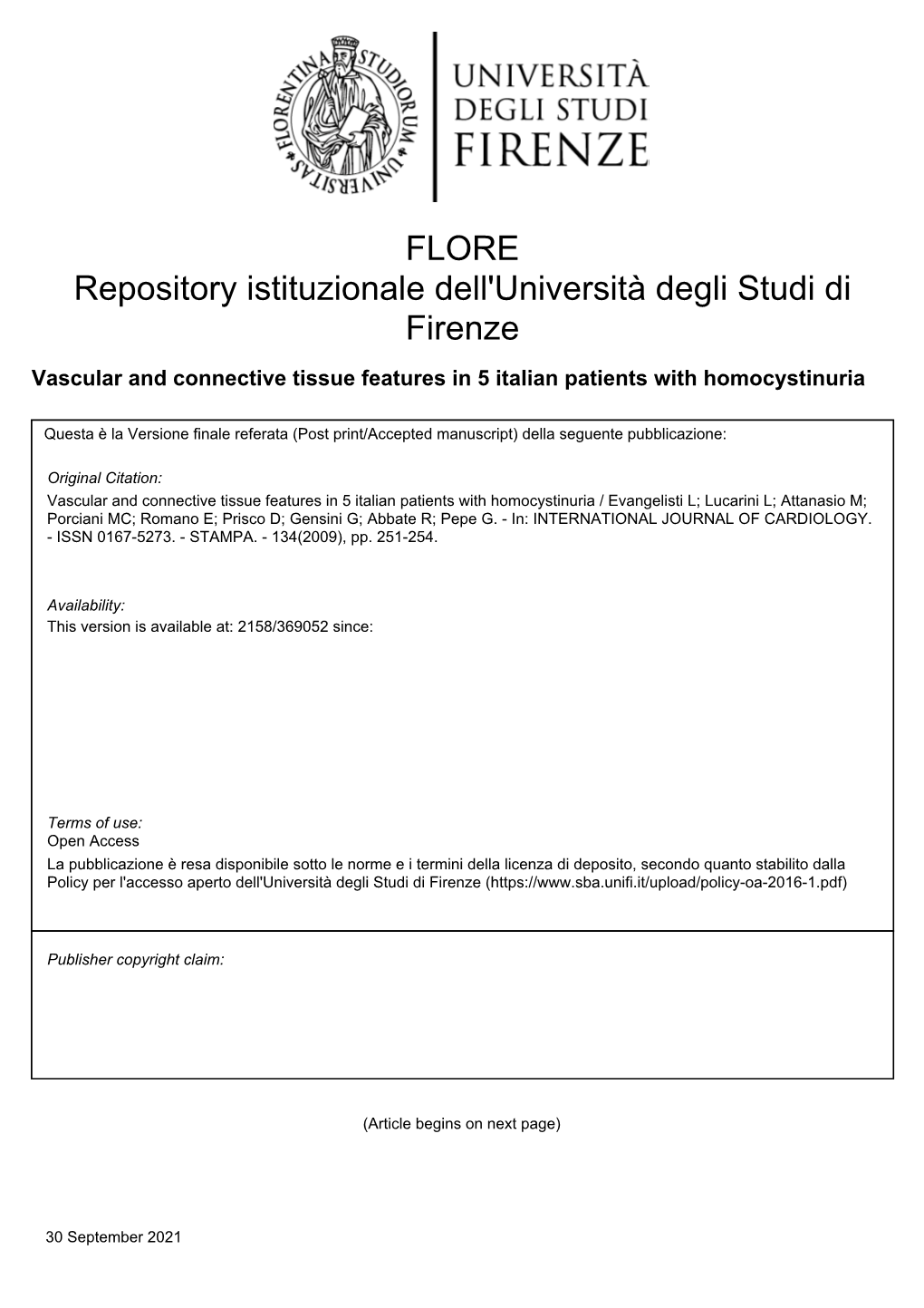 Vascular and Connective Tissue Features in 5 Italian Patients with Homocystinuria