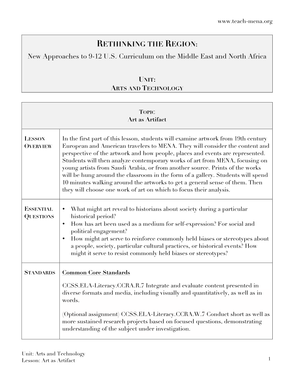 RETHINKING the REGION: New Approaches to 9-12 U.S