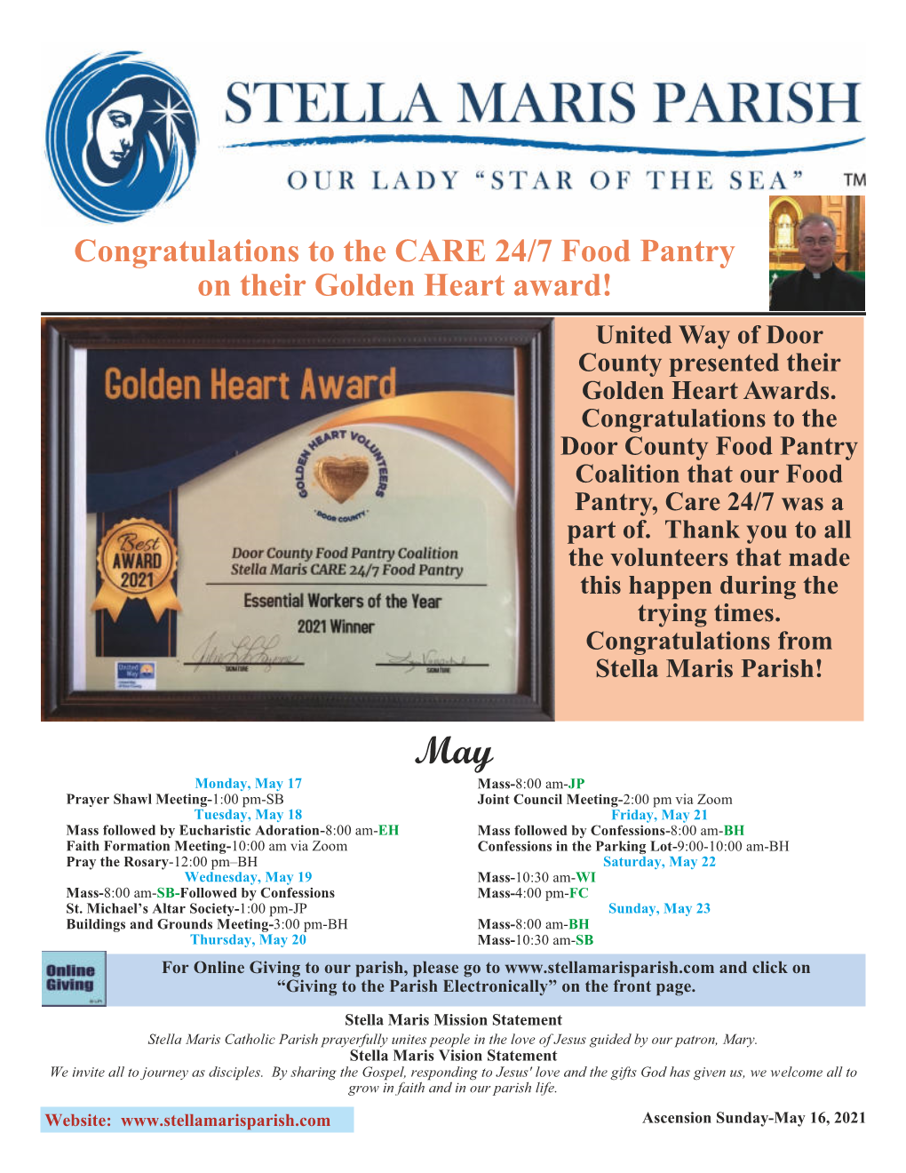 Congratulations to the CARE 24/7 Food Pantry on Their Golden Heart Award! United Way of Door County Presented Their Golden Heart Awards