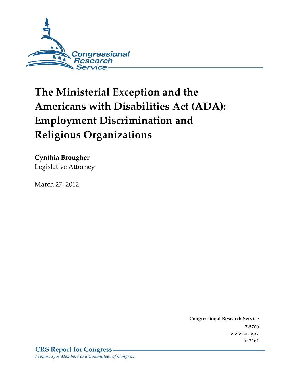 The Ministerial Exception and the Americans with Disabilities Act (ADA): Employment Discrimination and Religious Organizations