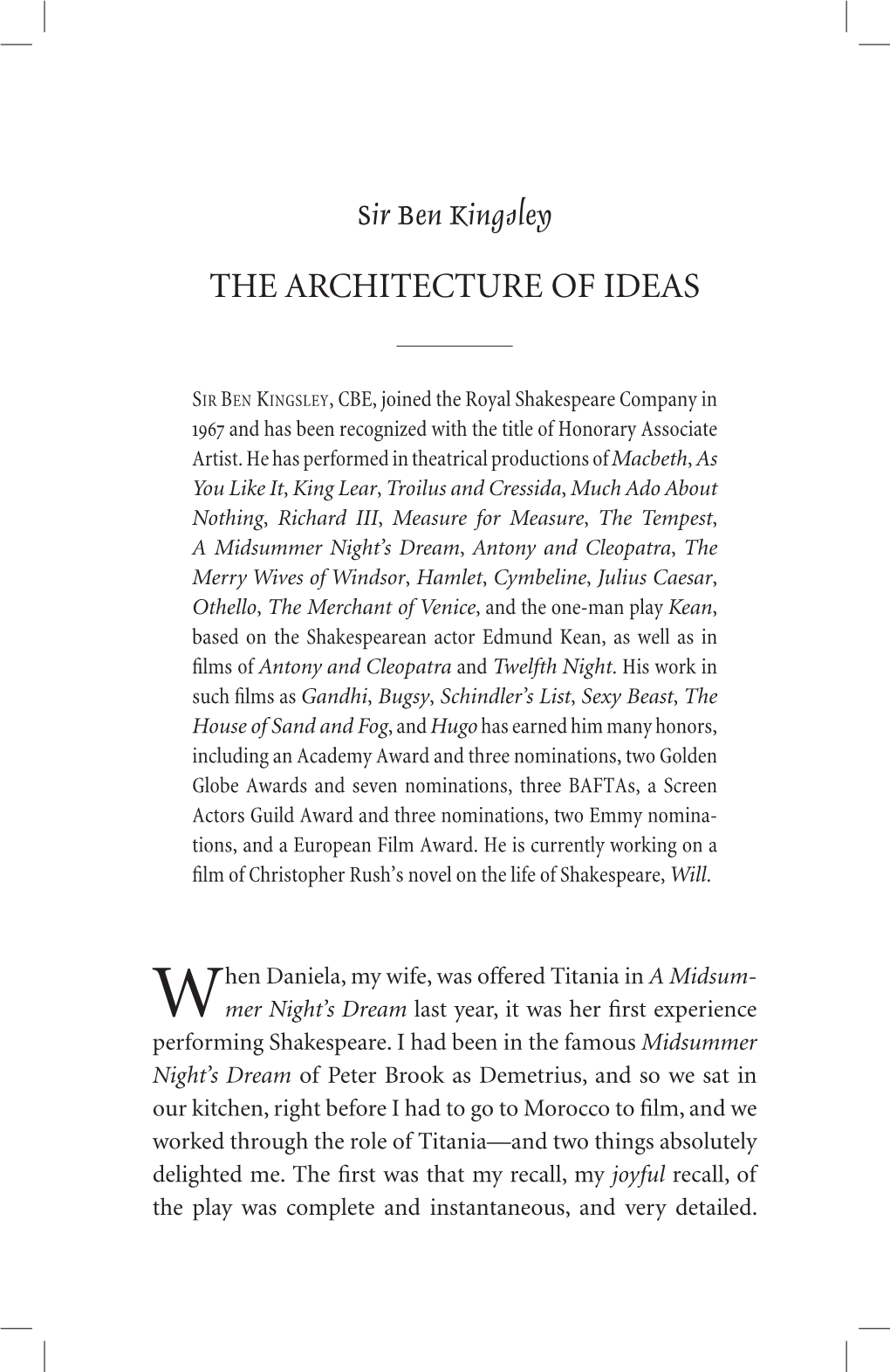 Sir Ben Kingsley the ARCHITECTURE of IDEAS