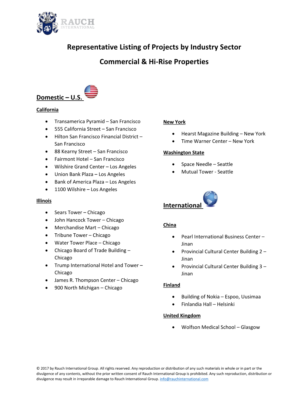 Representative Listing of Projects by Industry Sector Commercial & Hi-Rise Properties