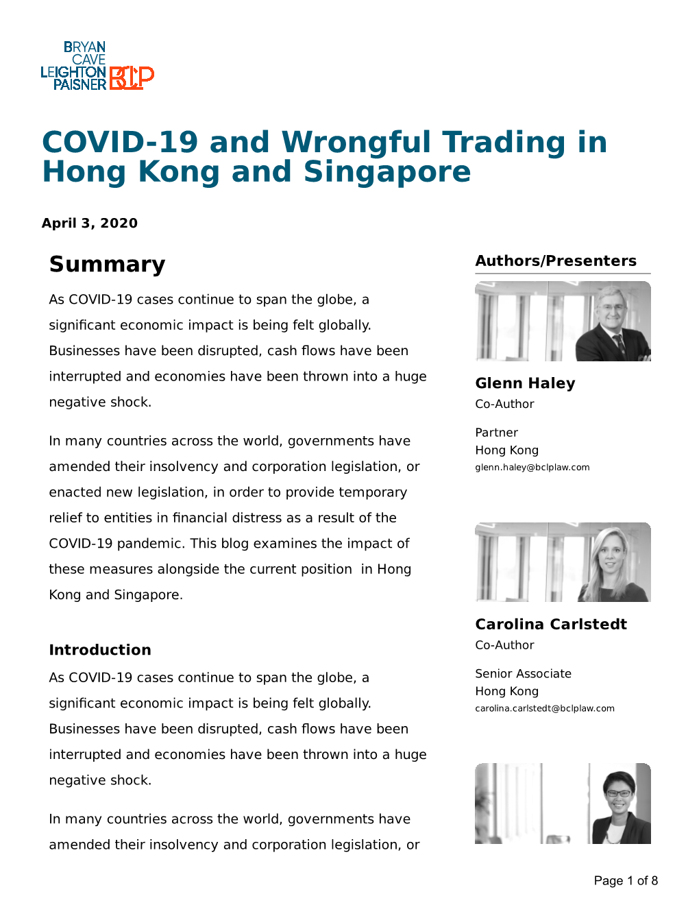 COVID-19 and Wrongful Trading in Hong Kong and Singapore