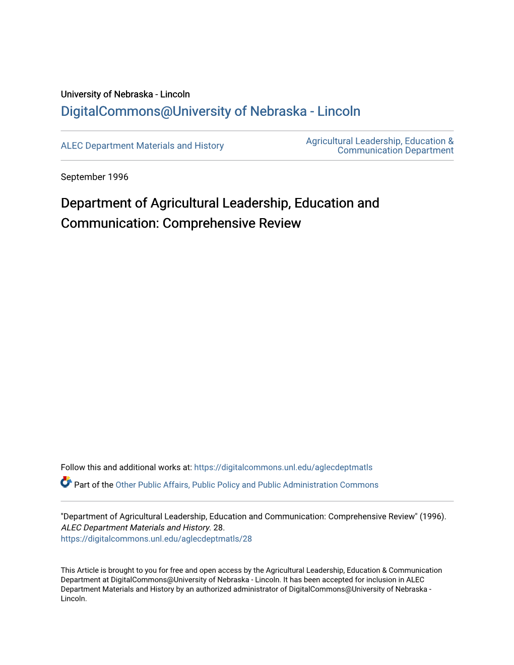 Department of Agricultural Leadership, Education and Communication: Comprehensive Review