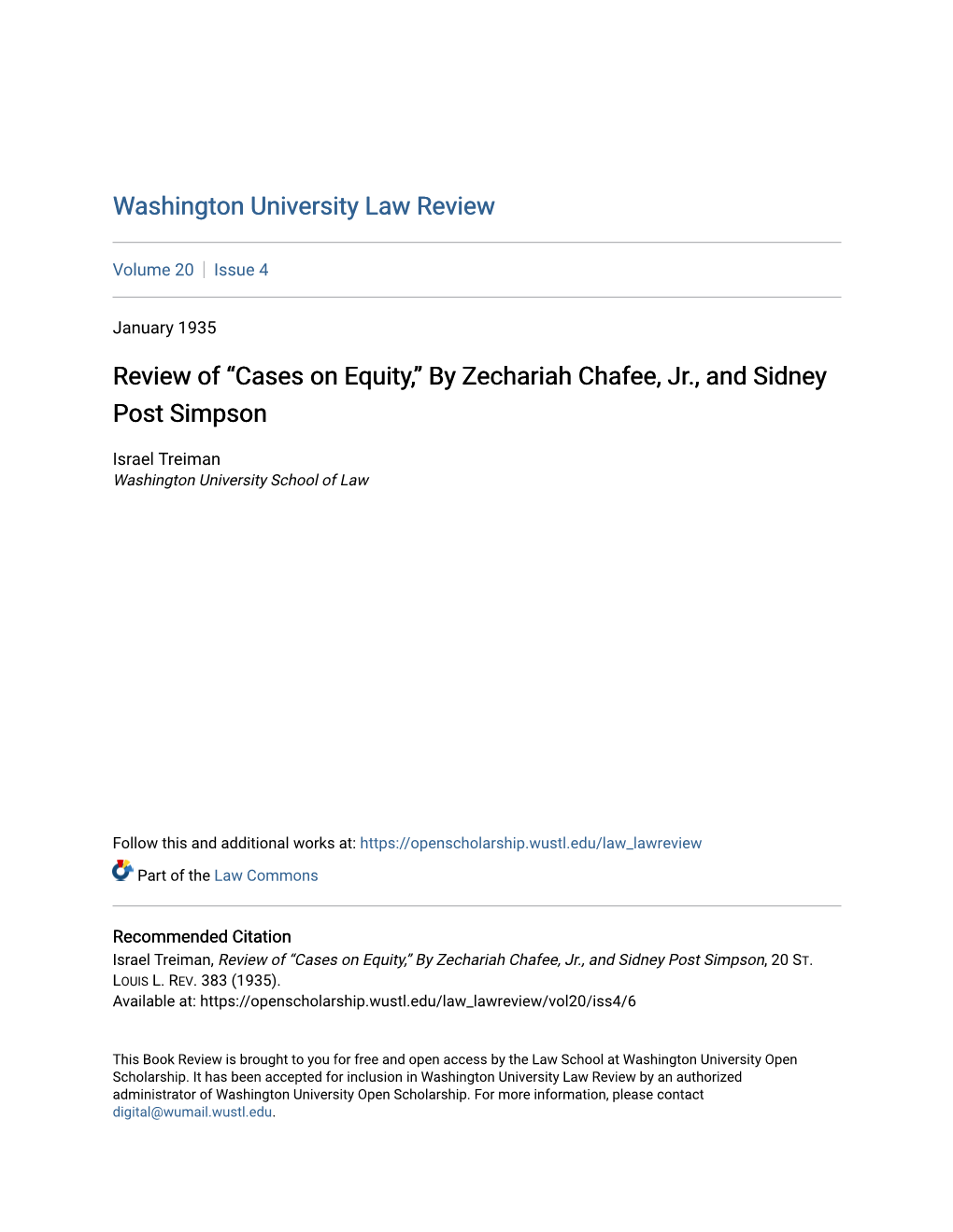 Review of “Cases on Equity,” by Zechariah Chafee, Jr., and Sidney Post Simpson