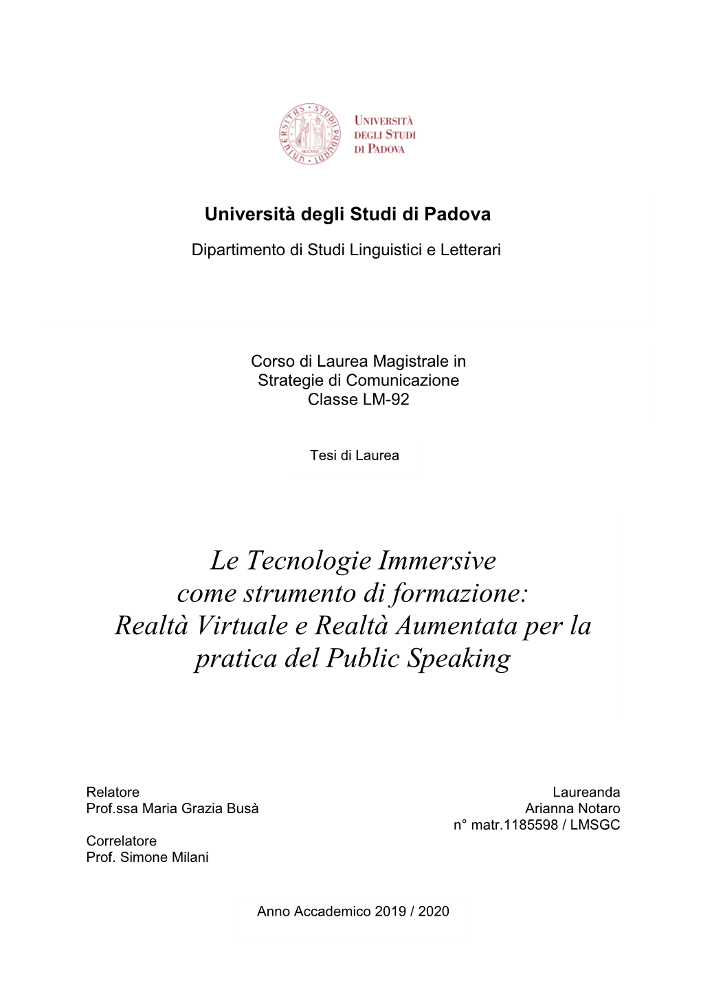 Realtà Virtuale E Realtà Aumentata Per La Pratica Del Public Speaking