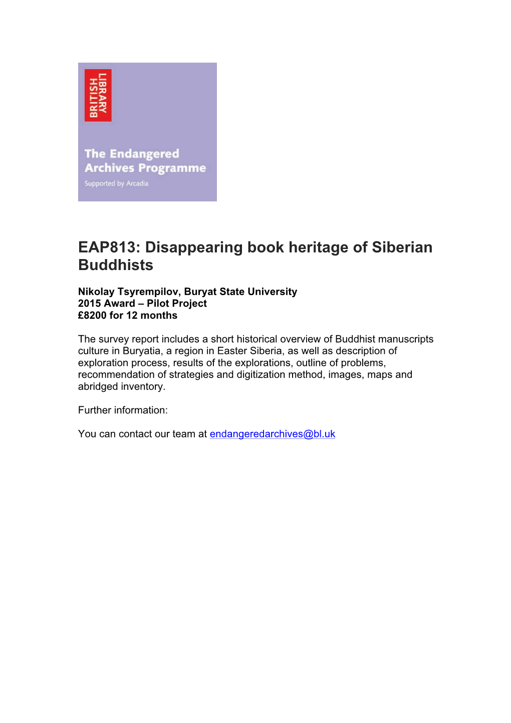 EAP813: Disappearing Book Heritage of Siberian Buddhists