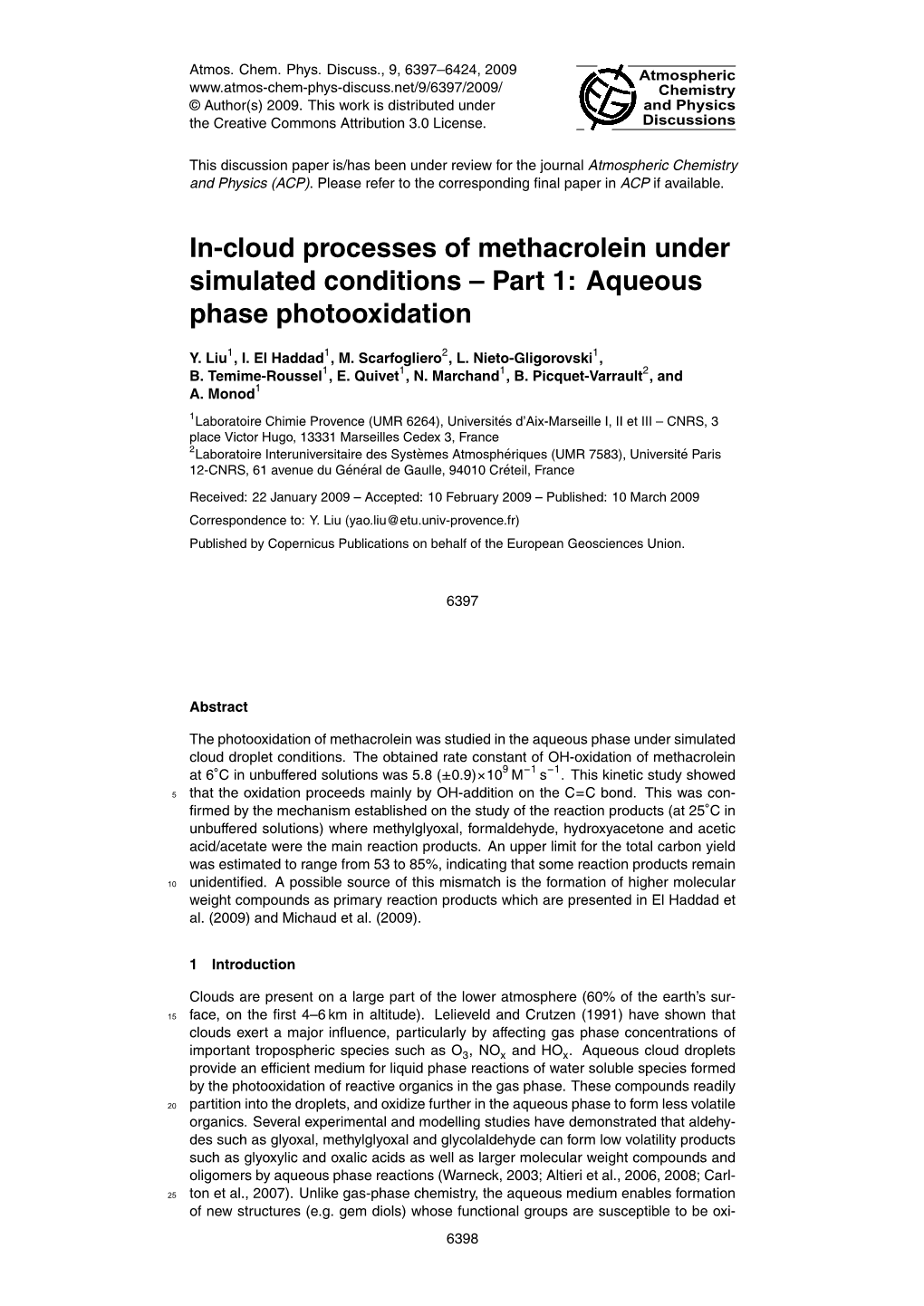 Aqueous Phase Photooxidation