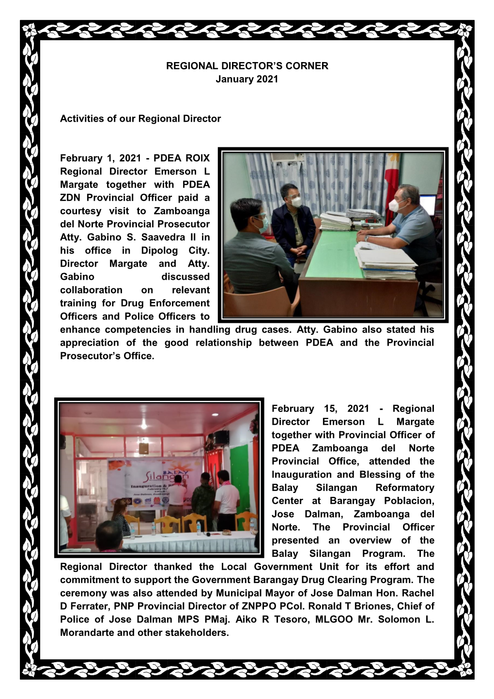 PDEA ROIX Regional Director Emerson L Margate Together with PDEA ZDN Provincial Officer Paid a Courtesy Visit to Zamboanga Del Norte Provincial Prosecutor Atty