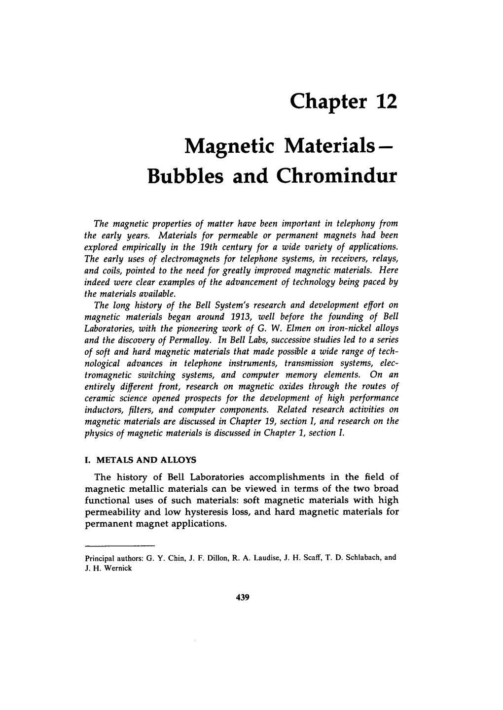 Chapter 12 Magnetic Materials- Bubbles and Chromindur