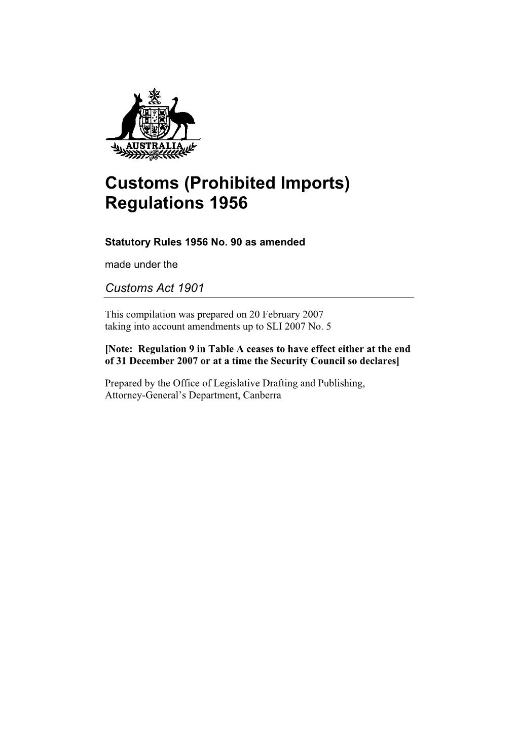 Customs (Prohibited Imports) Regulations 1956