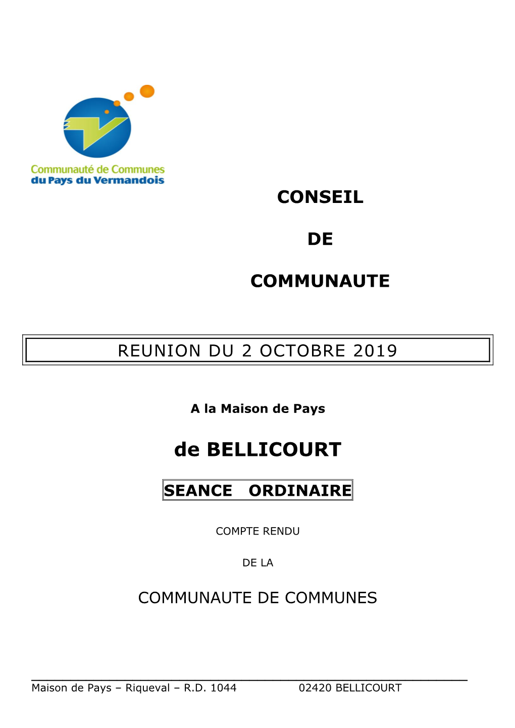 Reunion Du 2 Octobre 2019