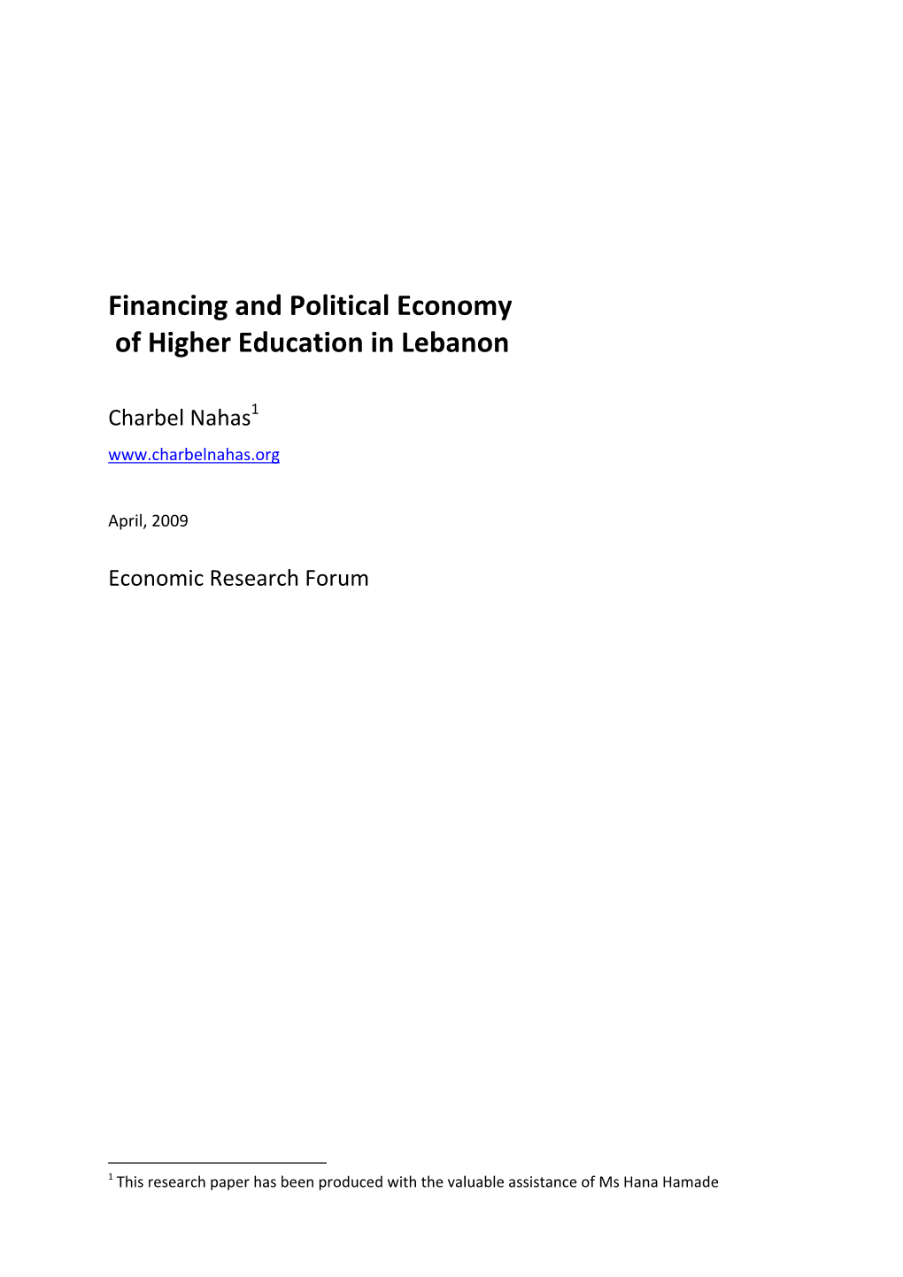 Financing and Political Economy of Higher Education in Lebanon