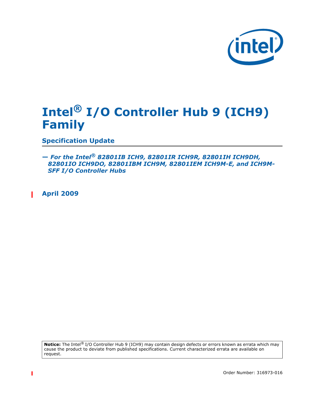 Intel® I/O Controller Hub 9 (ICH9) Family Specification