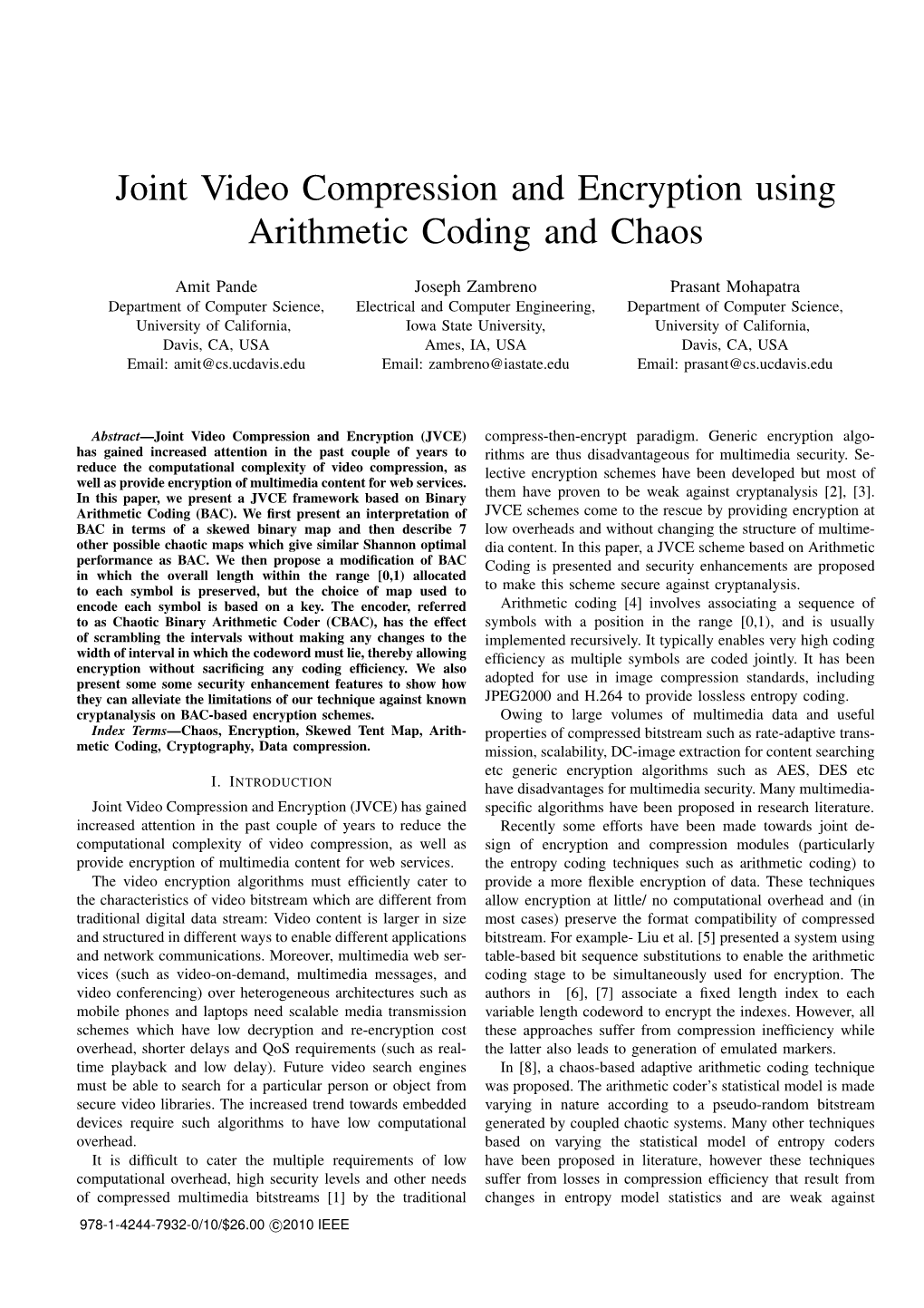 Joint Video Compression and Encryption Using Arithmetic Coding and Chaos
