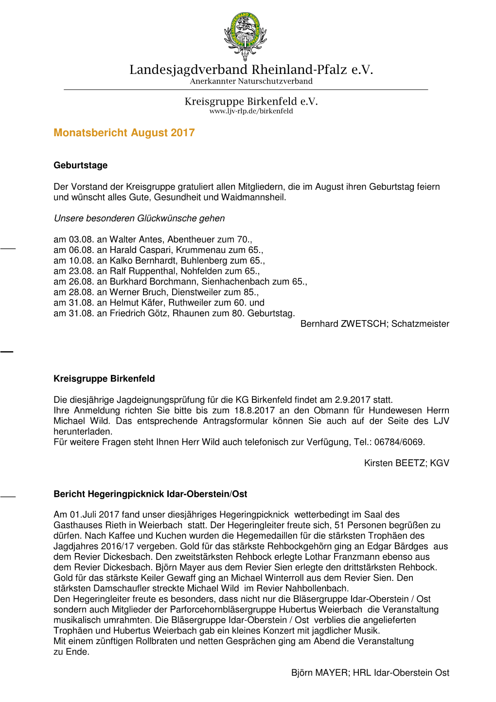 Landesjagdverband Rheinland-Pfalz E.V. Anerkannter Naturschutzverband