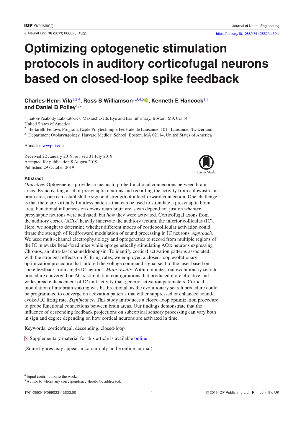 Optimizing Optogenetic Stimulation Protocols in Auditory Corticofugal Neurons Based on Closed-Loop Spike Feedback