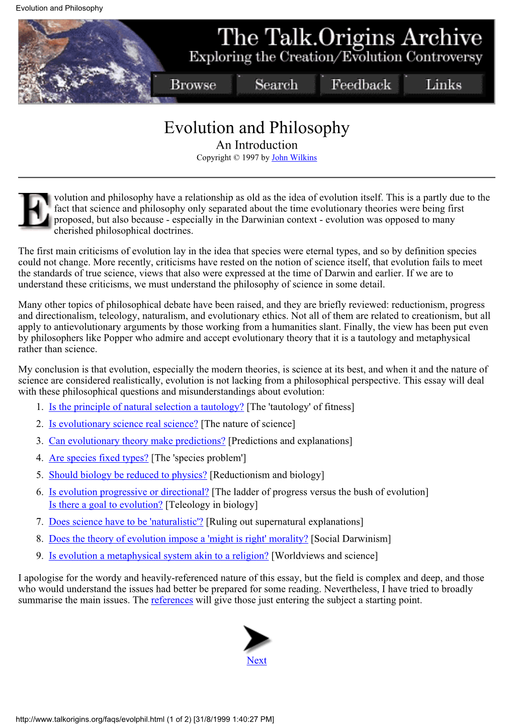 Evolution and Philosophy