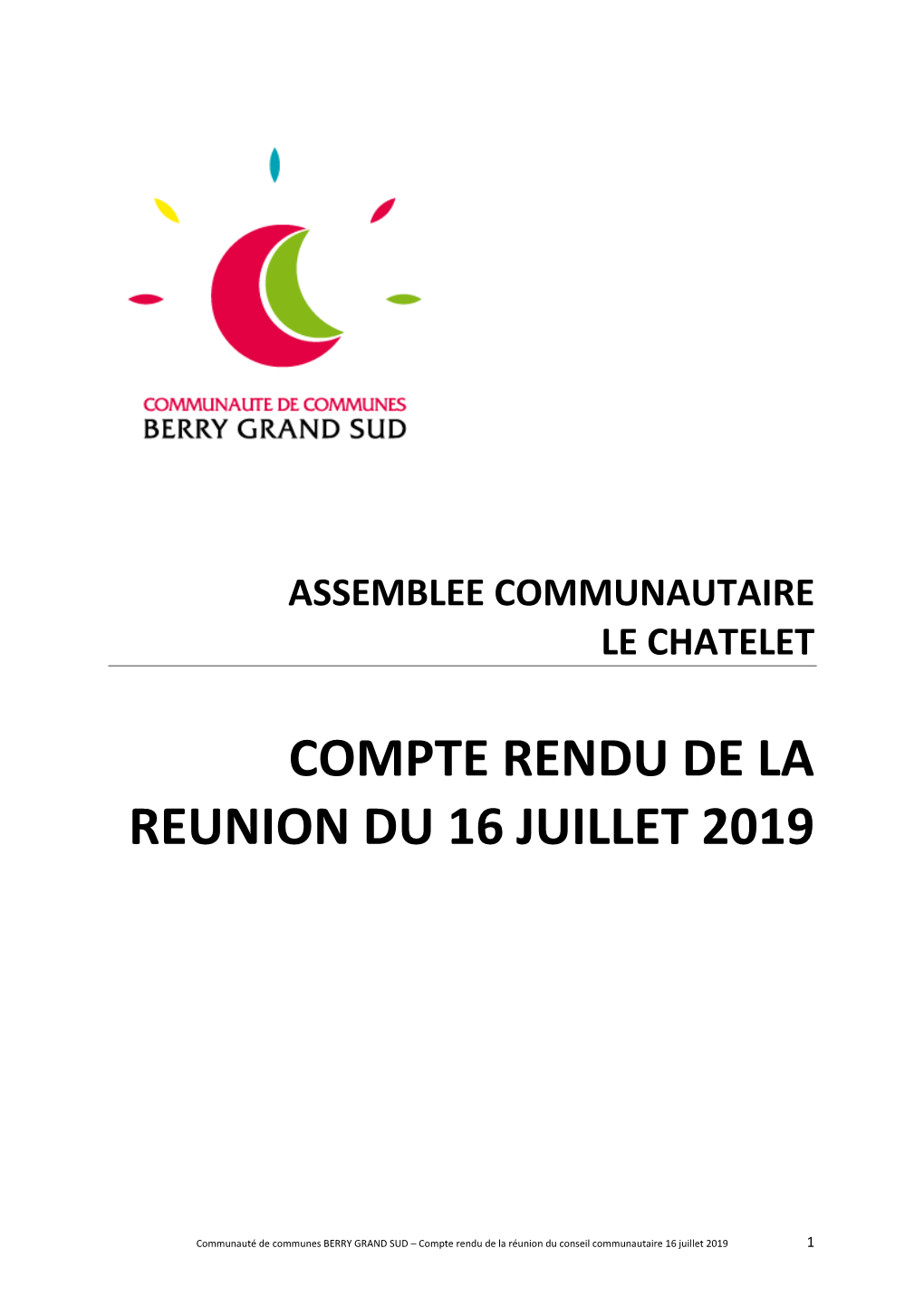 Compte Rendu De La Reunion Du 16 Juillet 2019