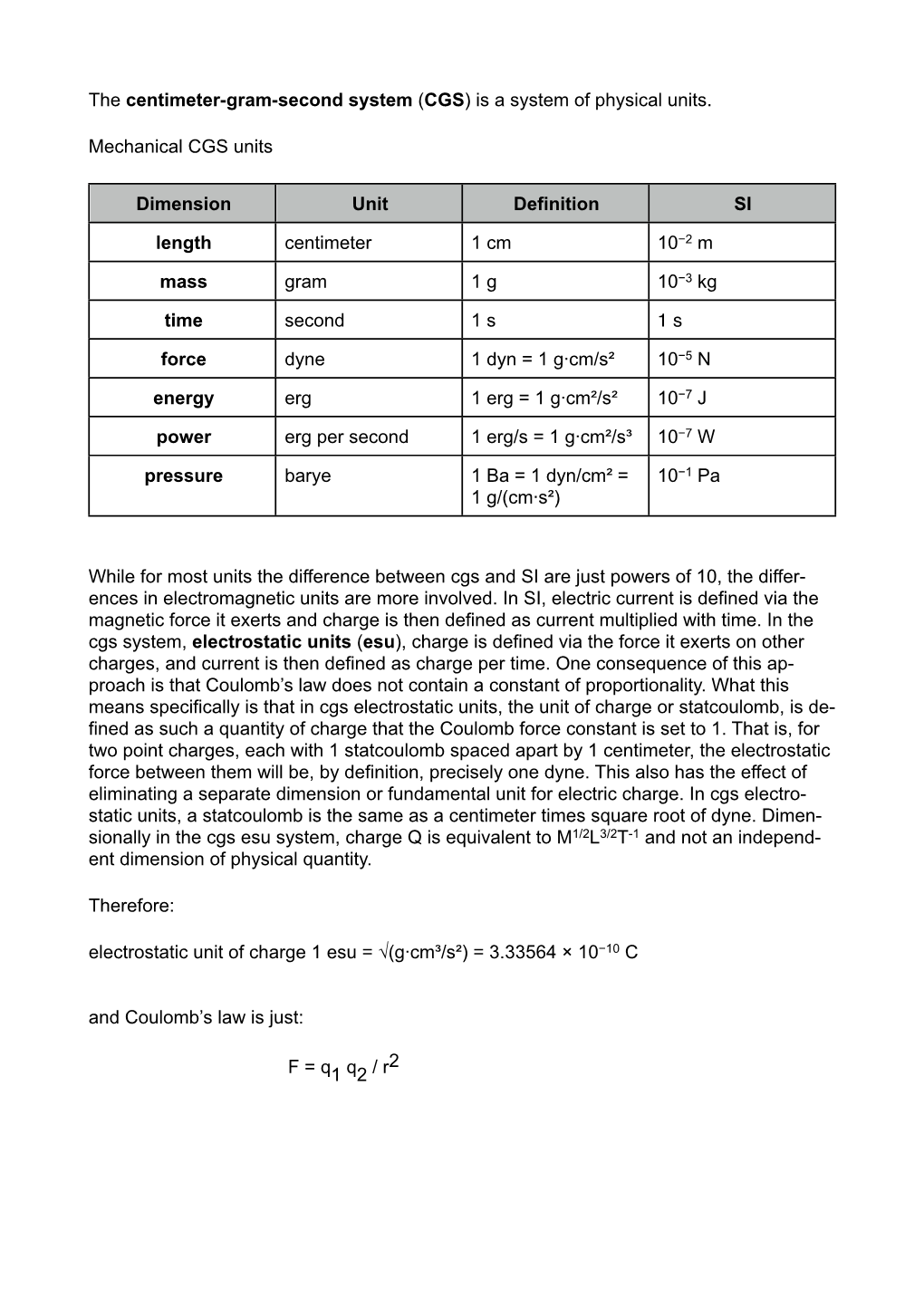 Is a System of Physical Units. Mechanical CGS Units Dimension