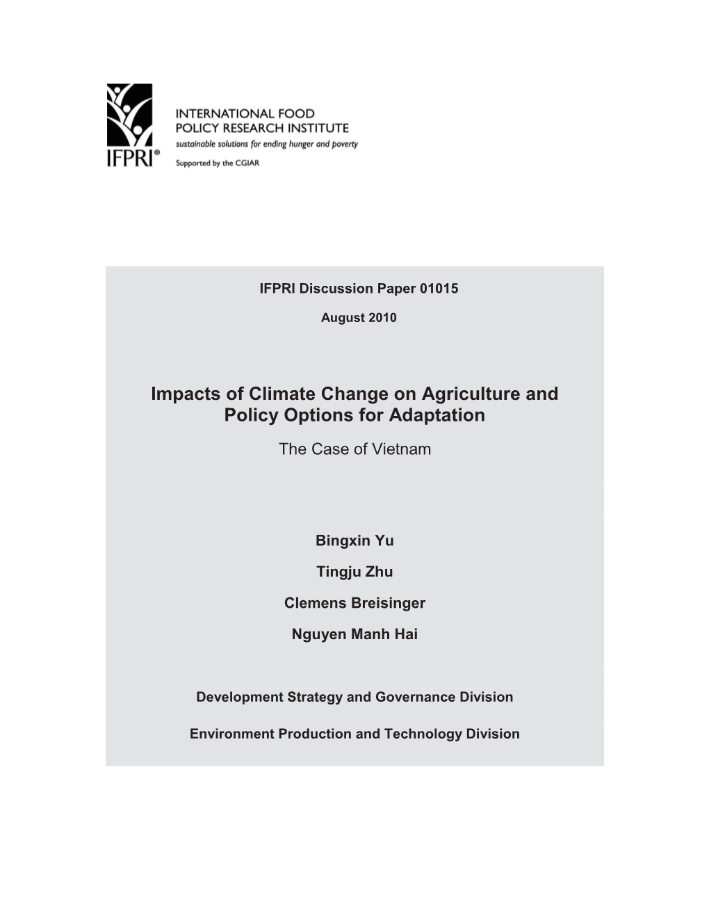 Impacts of Climate Change on Agriculture and Policy Options for Adaptation