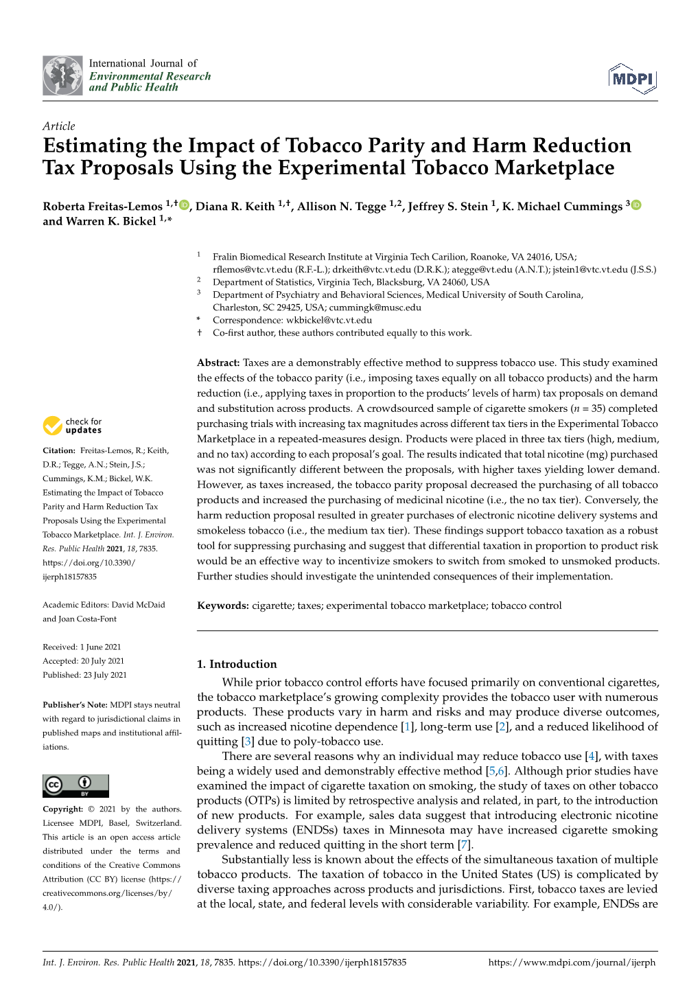 Estimating the Impact of Tobacco Parity and Harm Reduction Tax Proposals Using the Experimental Tobacco Marketplace