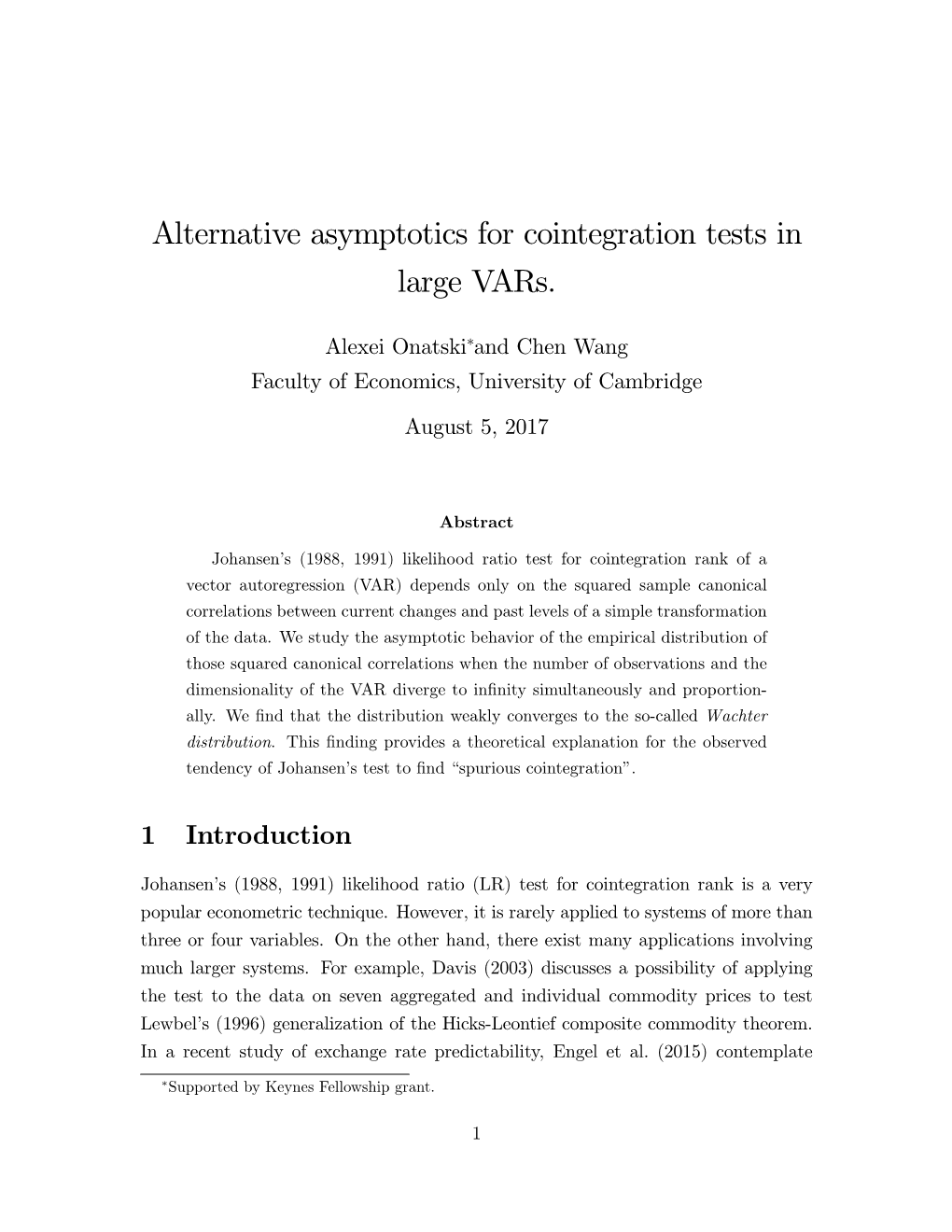 Alternative Asymptotics for Cointegration Tests in Large Vars