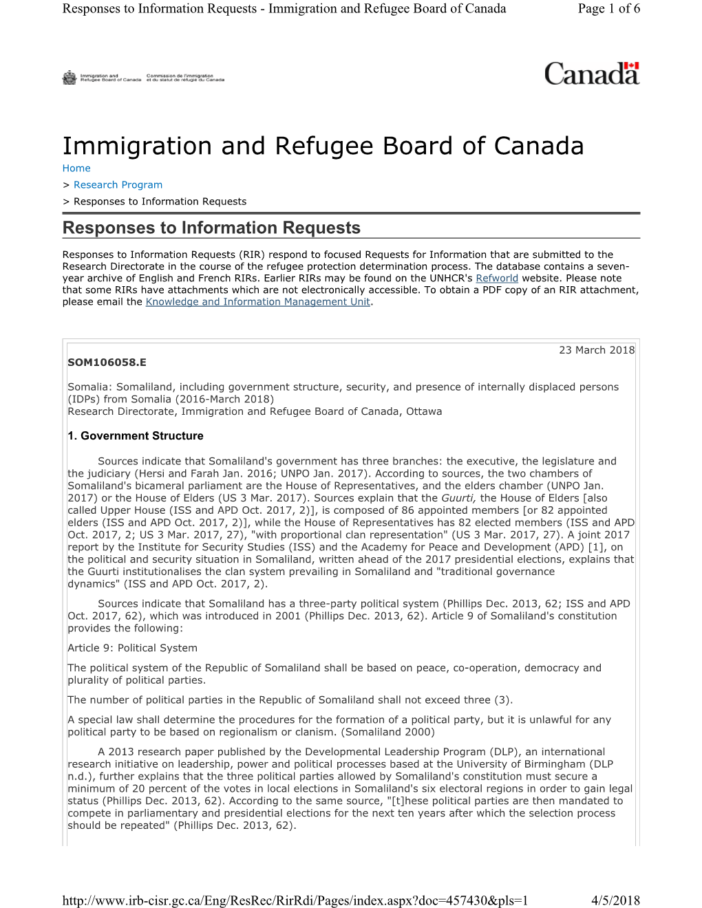 Immigration and Refugee Board of Canada Page 1 of 6