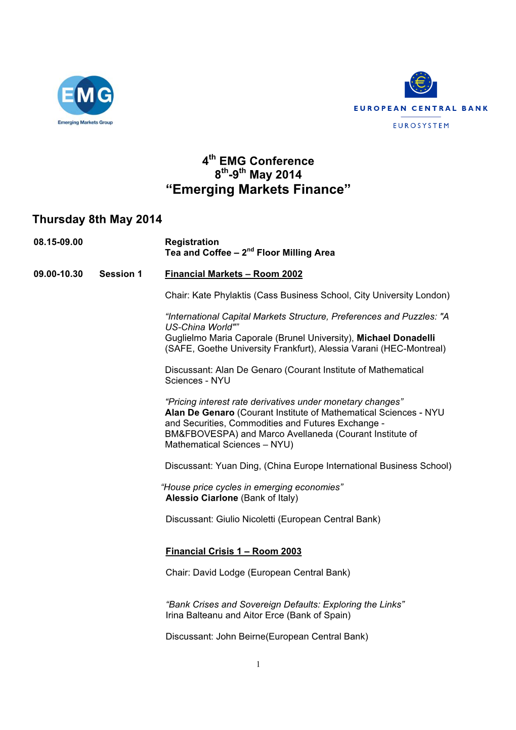 “Emerging Markets Finance”