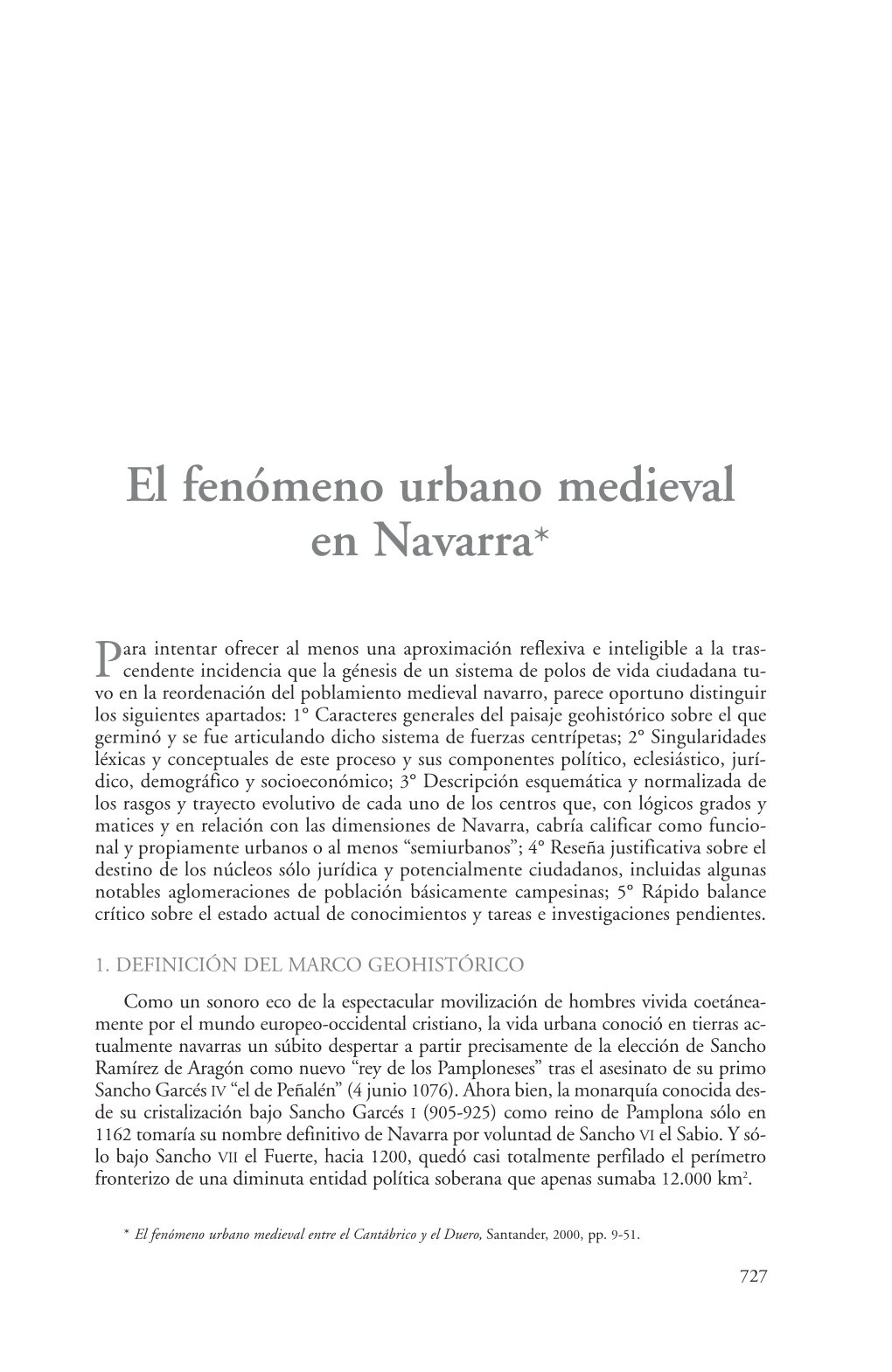 El Fenómeno Urbano Medieval En Navarra*