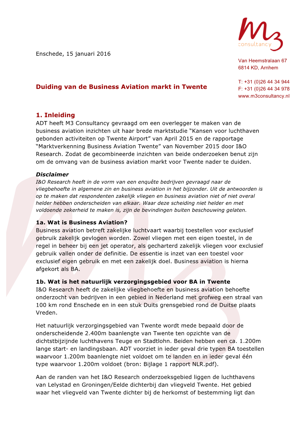 Duiding Van De Business Aviation Markt in Twente 1. Inleiding