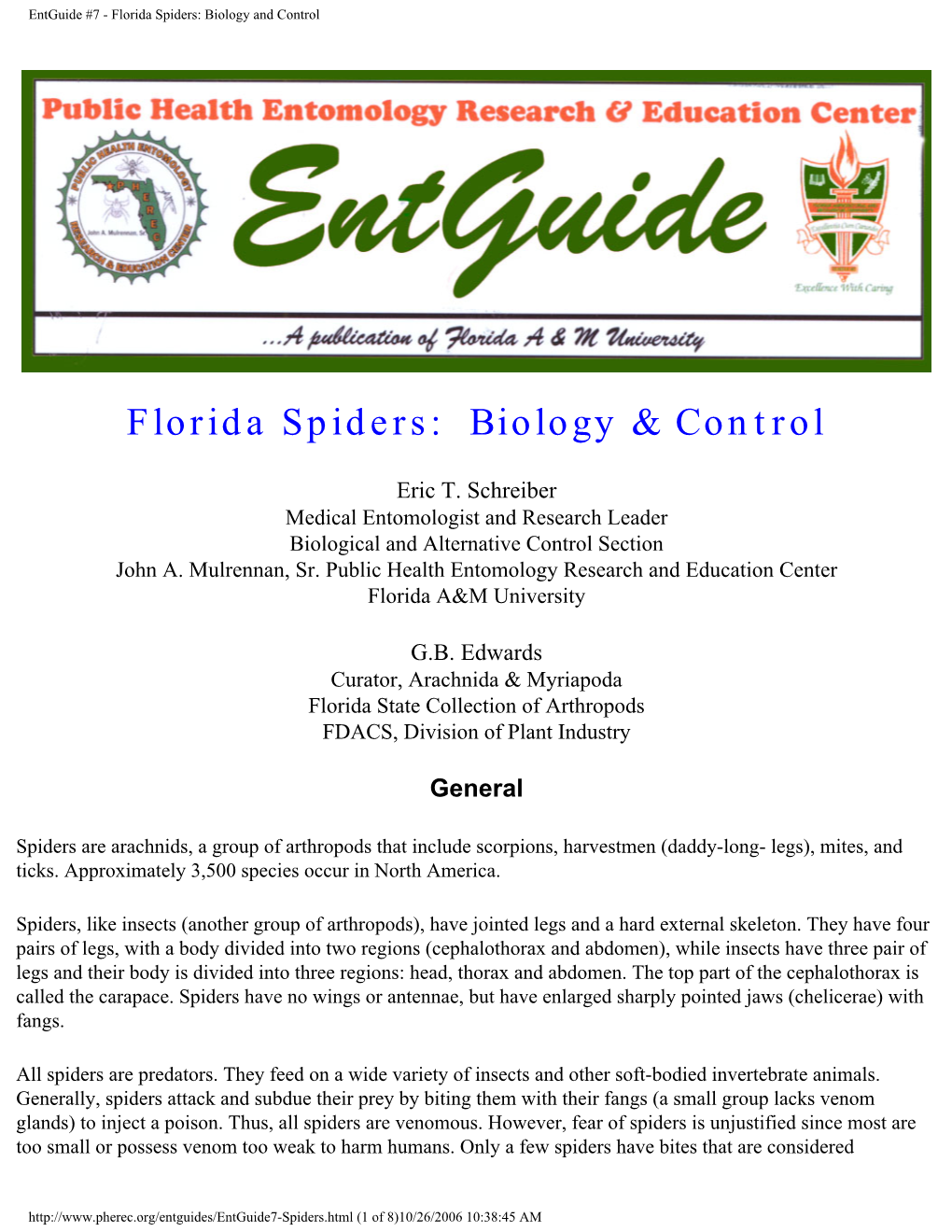 Florida Spiders: Biology and Control