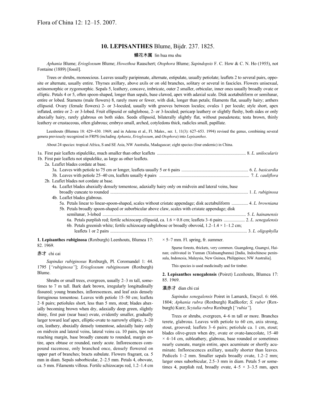 Flora of China 12: 12–15. 2007. 10. LEPISANTHES Blume, Bijdr. 237
