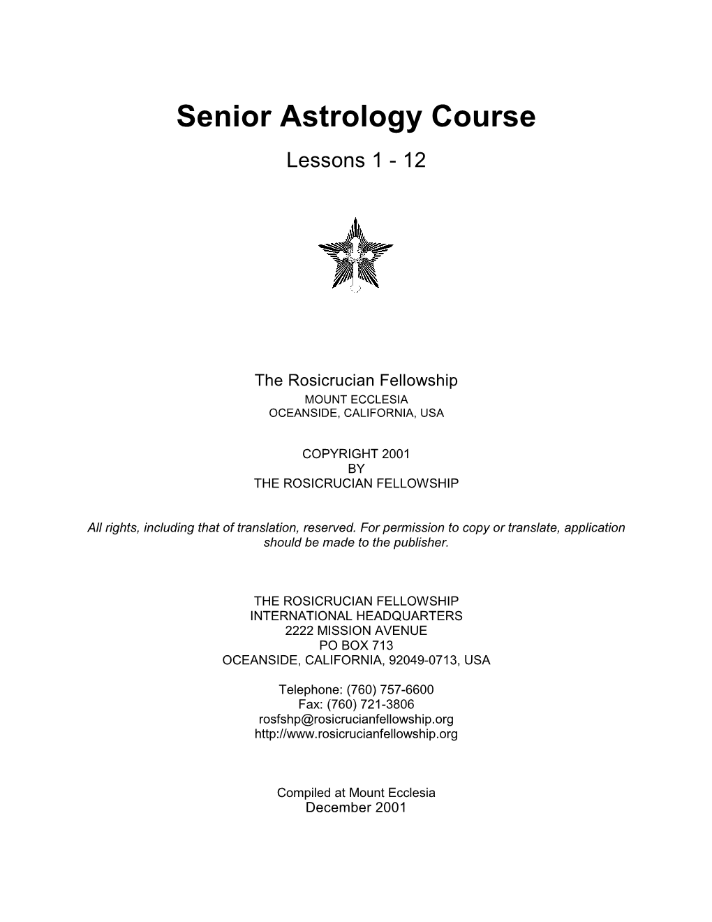 Senior Astrology Course Lessons 1 - 12