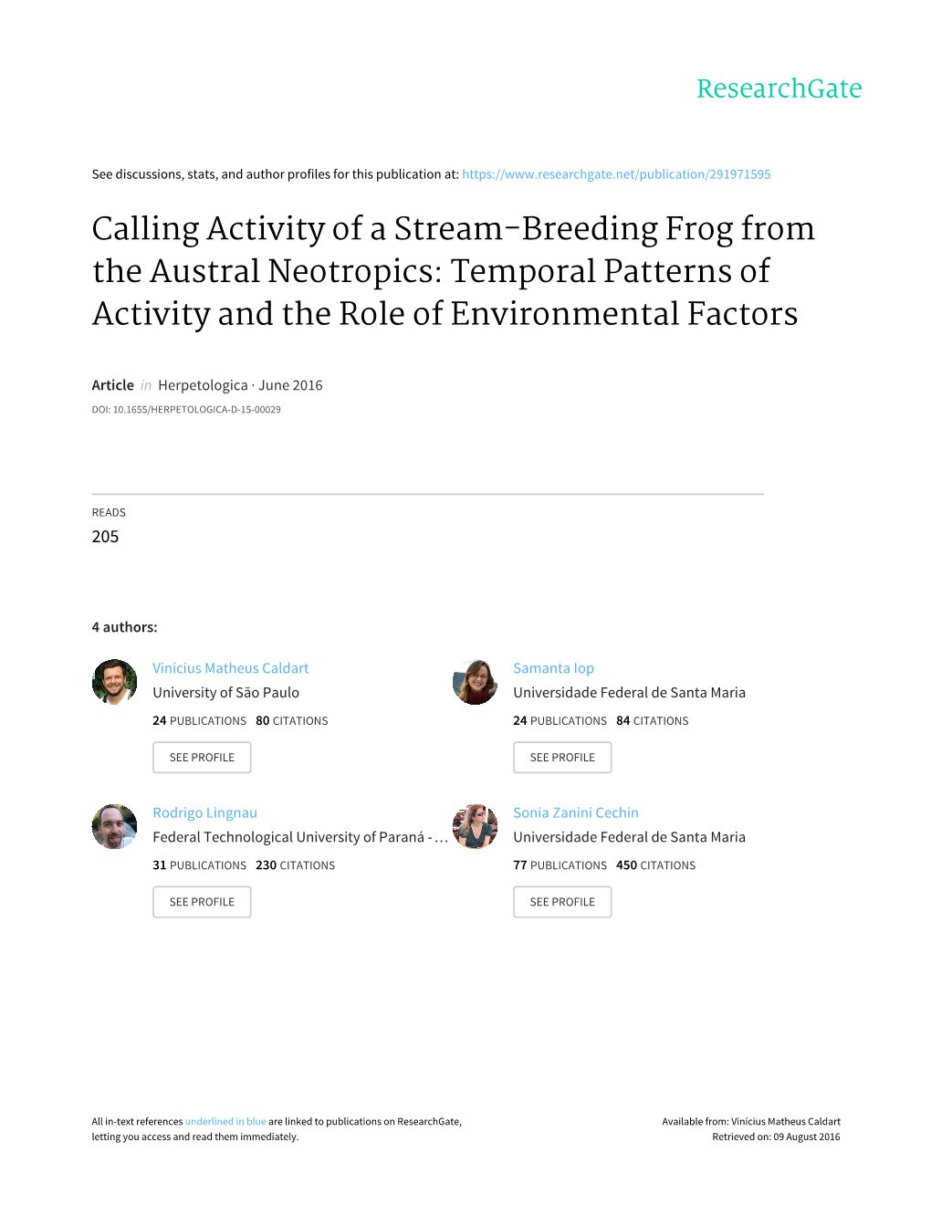 Calling Activity of a Stream-Breeding Frog from the Austral Neotropics: Temporal Patterns of Activity and the Role of Environmental Factors