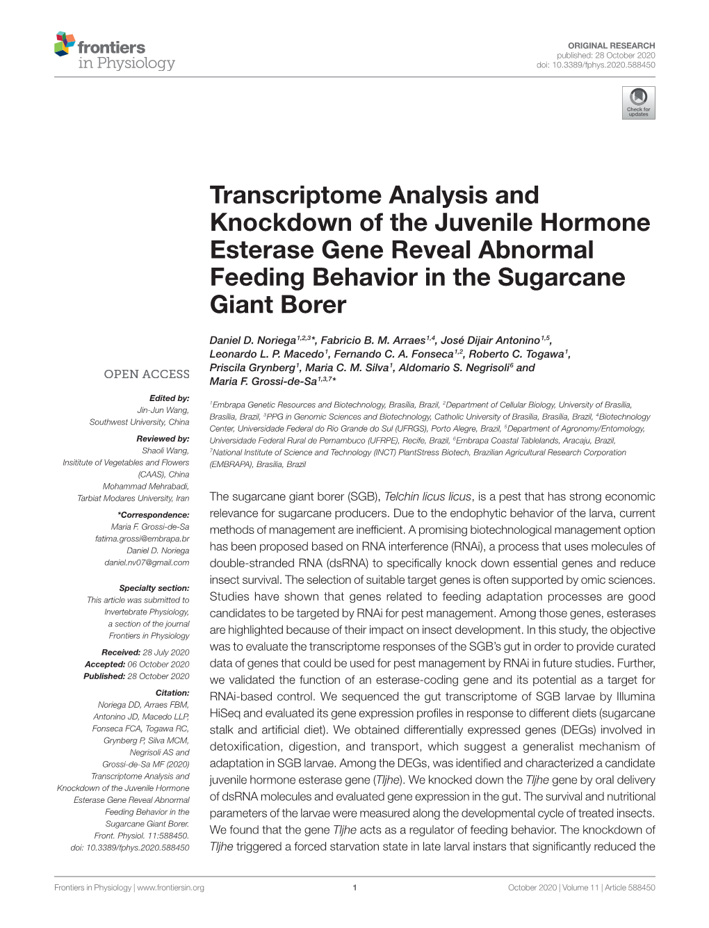 Transcriptome Analysis and Knockdown of the ﻿﻿Juvenile