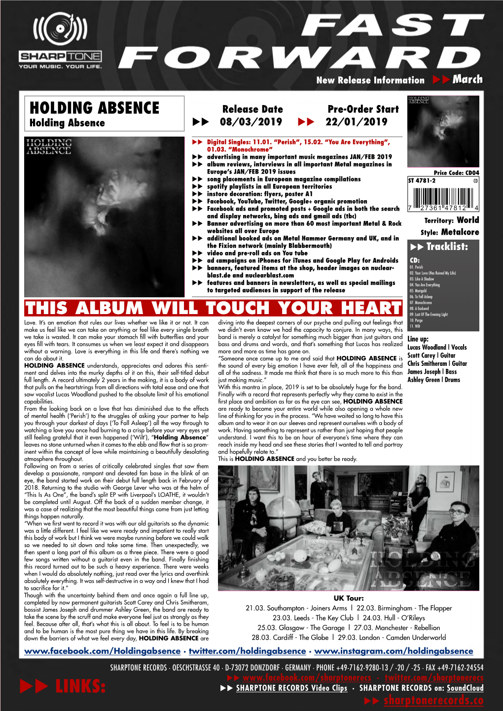 HOLDING ABSENCE Release Date Pre-Order Start Holding Absence Uu 08/03/2019 Uu 22/01/2019