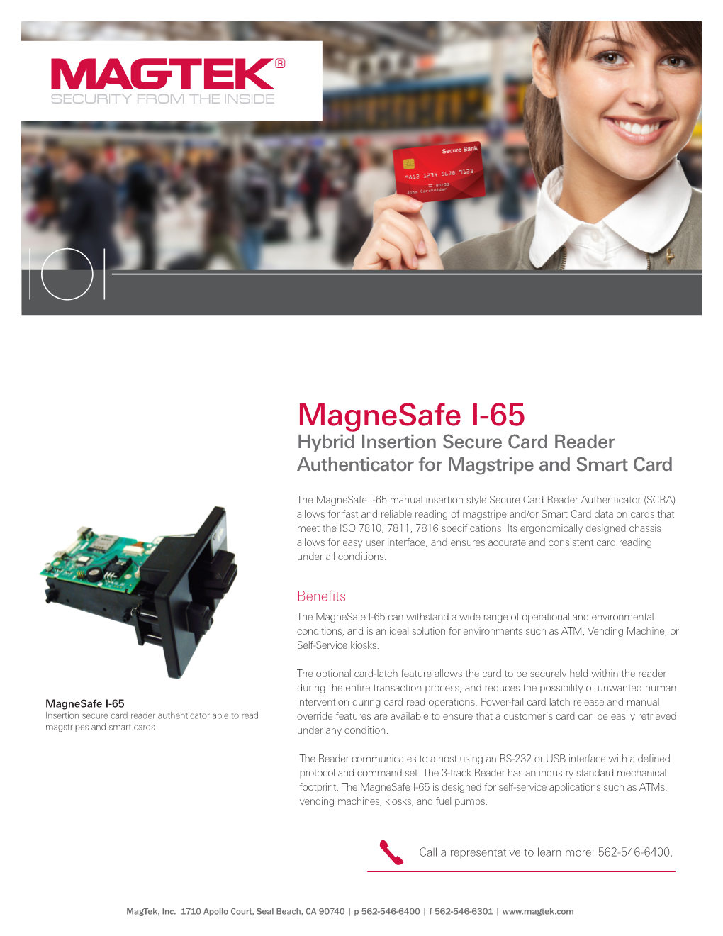 Magnesafe I-65 Hybrid Insertion Secure Card Reader Authenticator for Magstripe and Smart Card