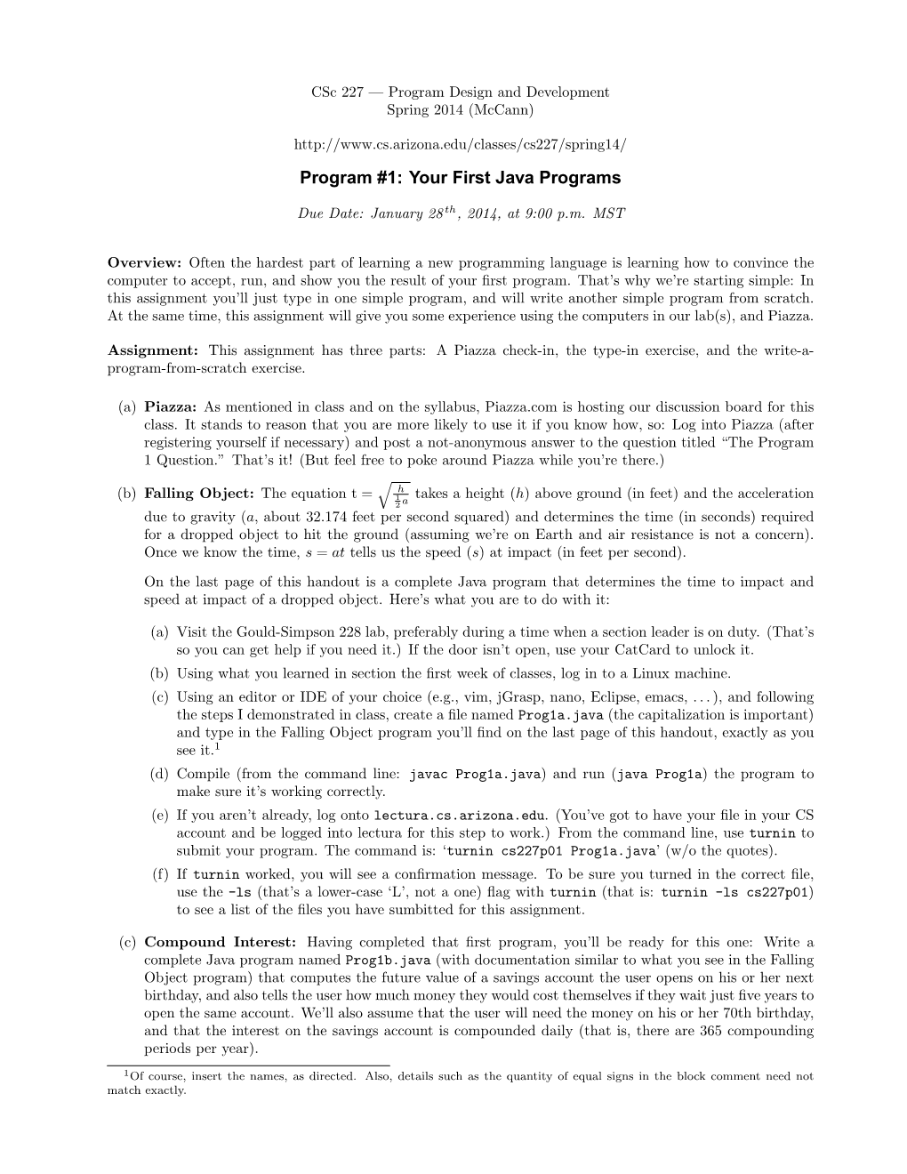Program #1: Your First Java Programs