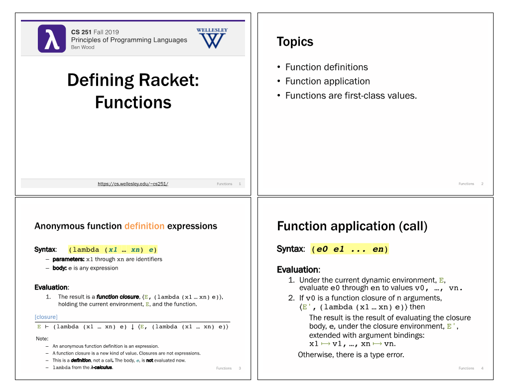 Defining Racket: Functions