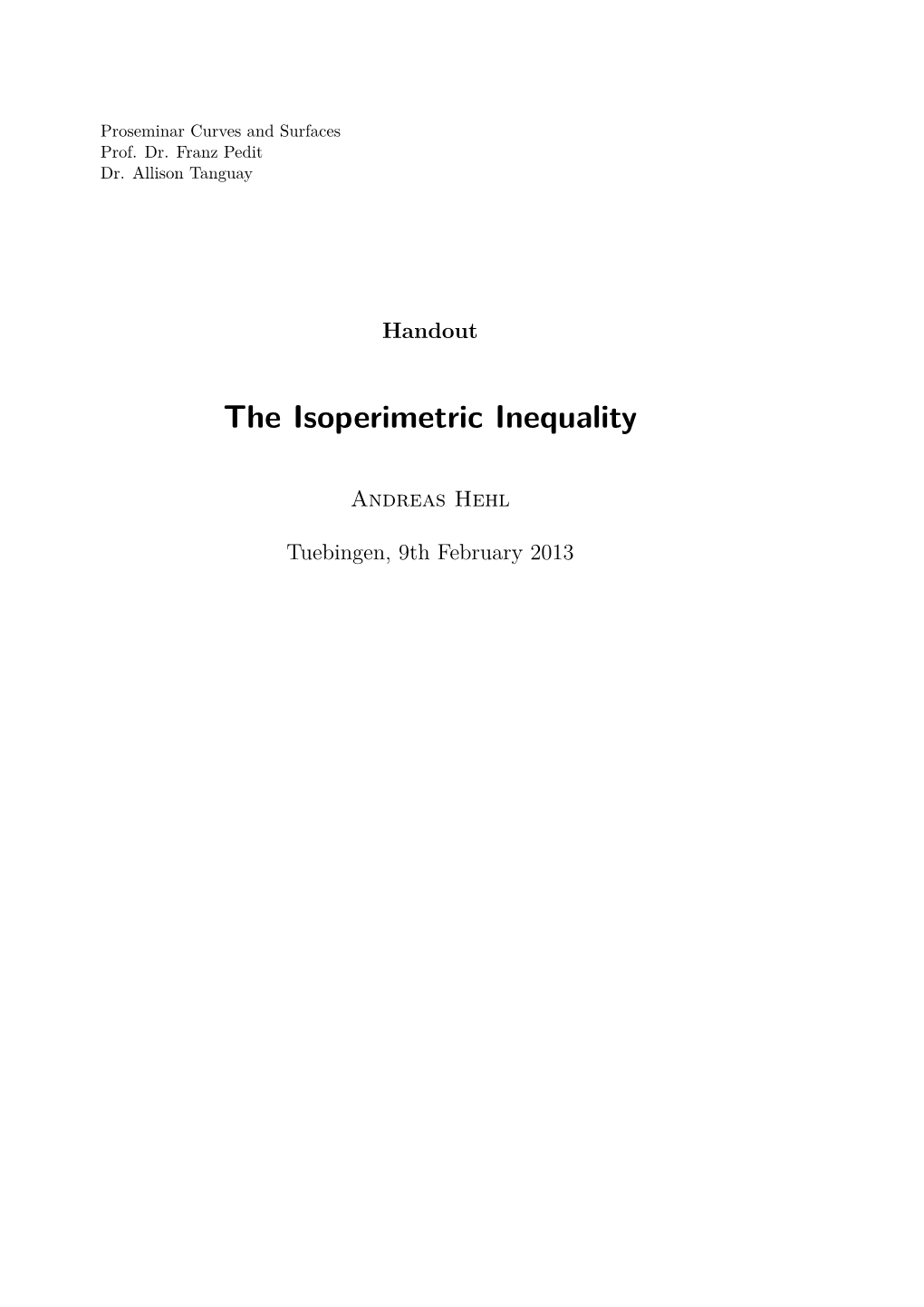 The Isoperimetric Inequality